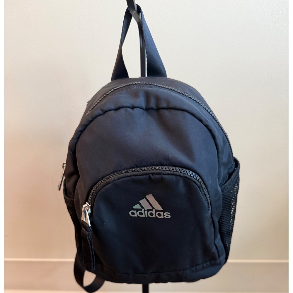 Adidas Mini Linear Backpack Black Iridescent Logo Recycled Polyester Bag 90288
